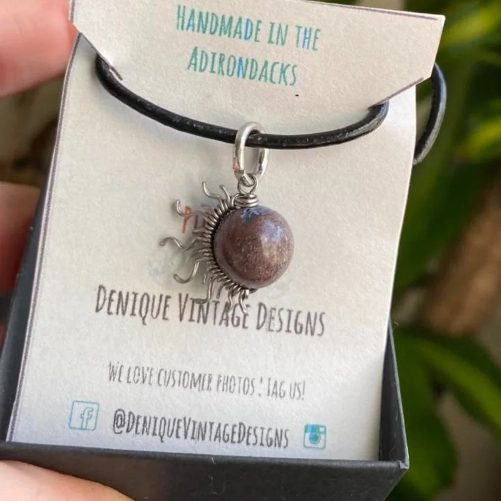 Stainless steel Pietersite tigers eye Sunburst Pendant Choker - Picture 2 of 4